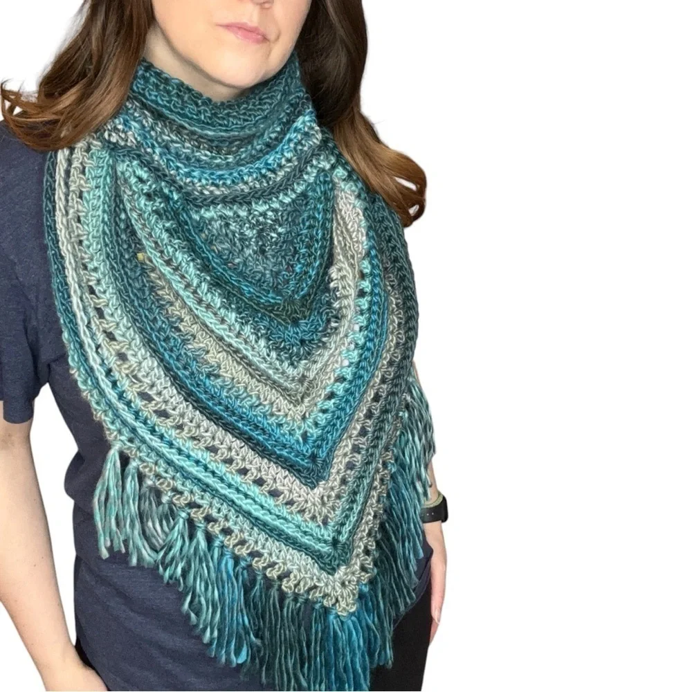 Handcrafted Crochet Cowl Neck Scarf With Fringe New‎ Handmade by Seller Knit